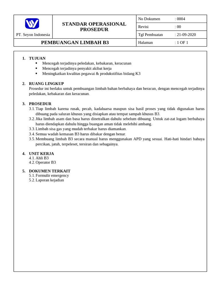 04 SOP Pembuangan Limbah B3 | PDF