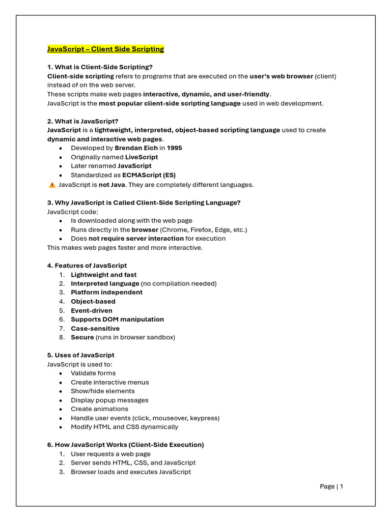 JavaScript Client-Side Scripting Guide | PDF | Document Object Model ...