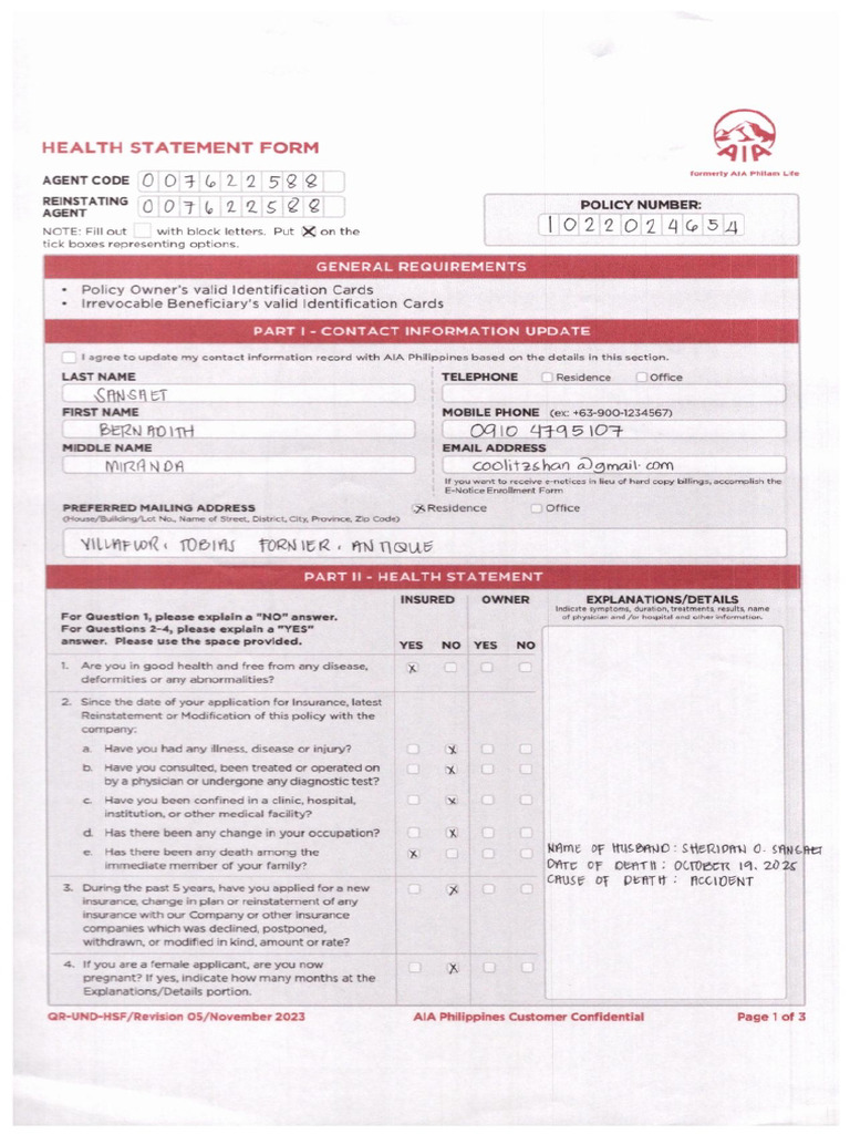 Health Statement Form | PDF