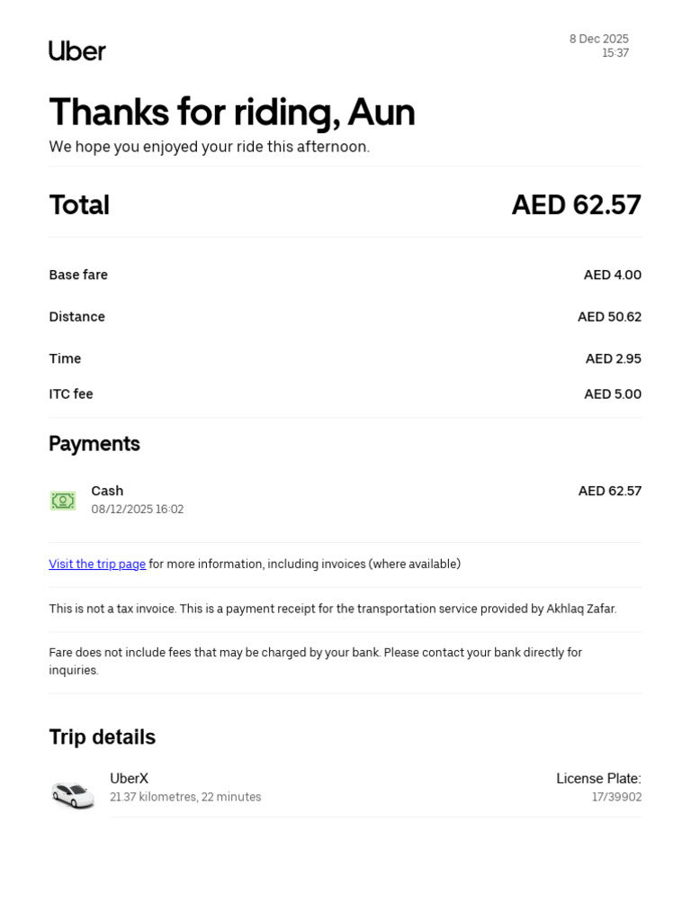 Uber Ride Receipt - Abu Dhabi 2025 | PDF