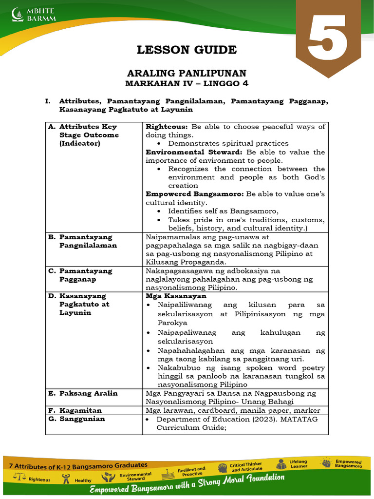 Lesson Guide: Araling Panlipunan | PDF