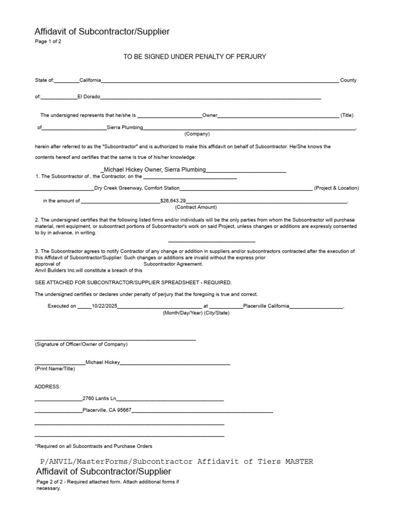 Subcontractor Affidavit Template | PDF | Subcontractor | Affidavit
