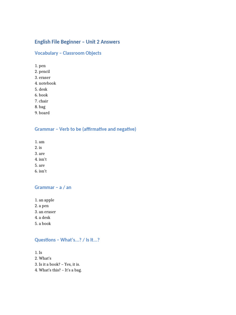 English File Unit 2 Answers | PDF