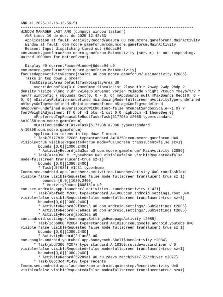 ANR Report for GameForum App | PDF | Mobile Telecommunications User ...