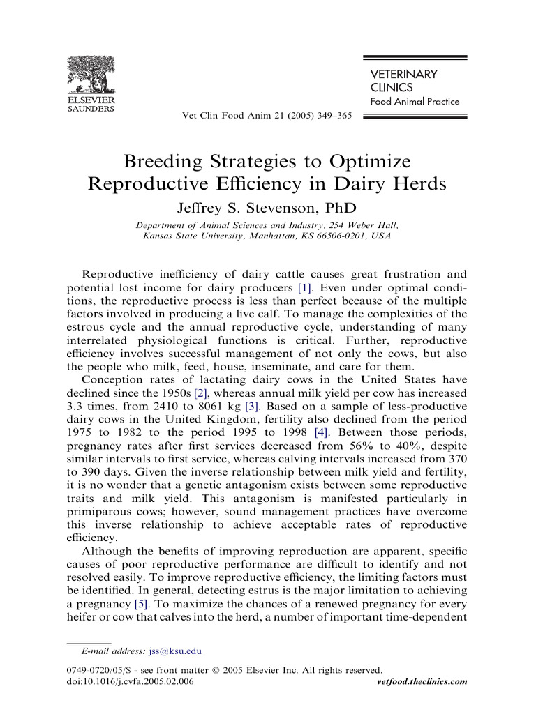 Dairy Herd Reproductive Efficiency Strategies | PDF | Dairy Cattle ...