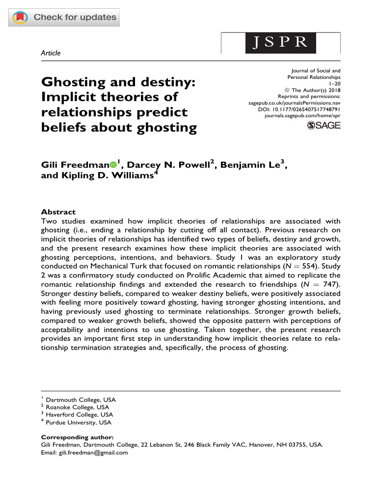 Implicit Theories and Ghosting Behavior | PDF | Intimate Relationships ...