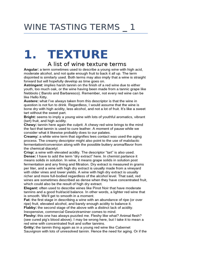 Essential Wine Tasting Terms Explained | PDF | Wine | Phenolic Content ...