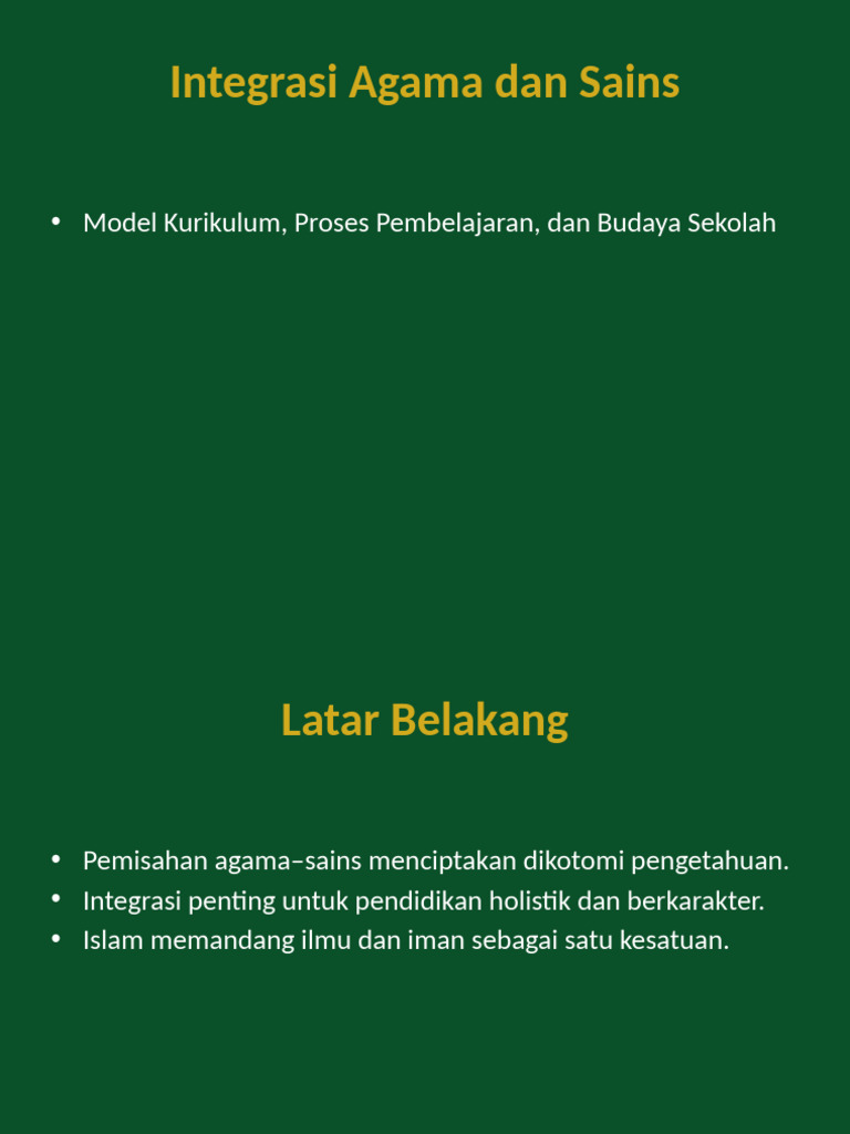 Integrasi Agama dan Sains dalam Pendidikan | PDF