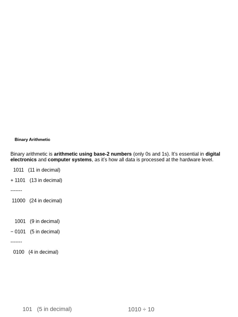 Understanding Binary Arithmetic Basics | PDF | Elementary Mathematics ...