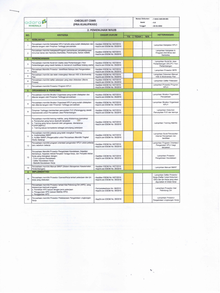 Checklist Csms Prakualifikasi451 | PDF