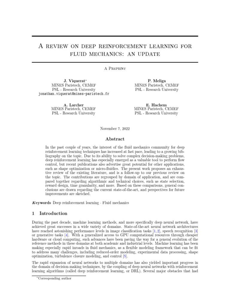 Deep Reinforcement Learning in Fluid Mechanics | PDF | Machine Learning ...