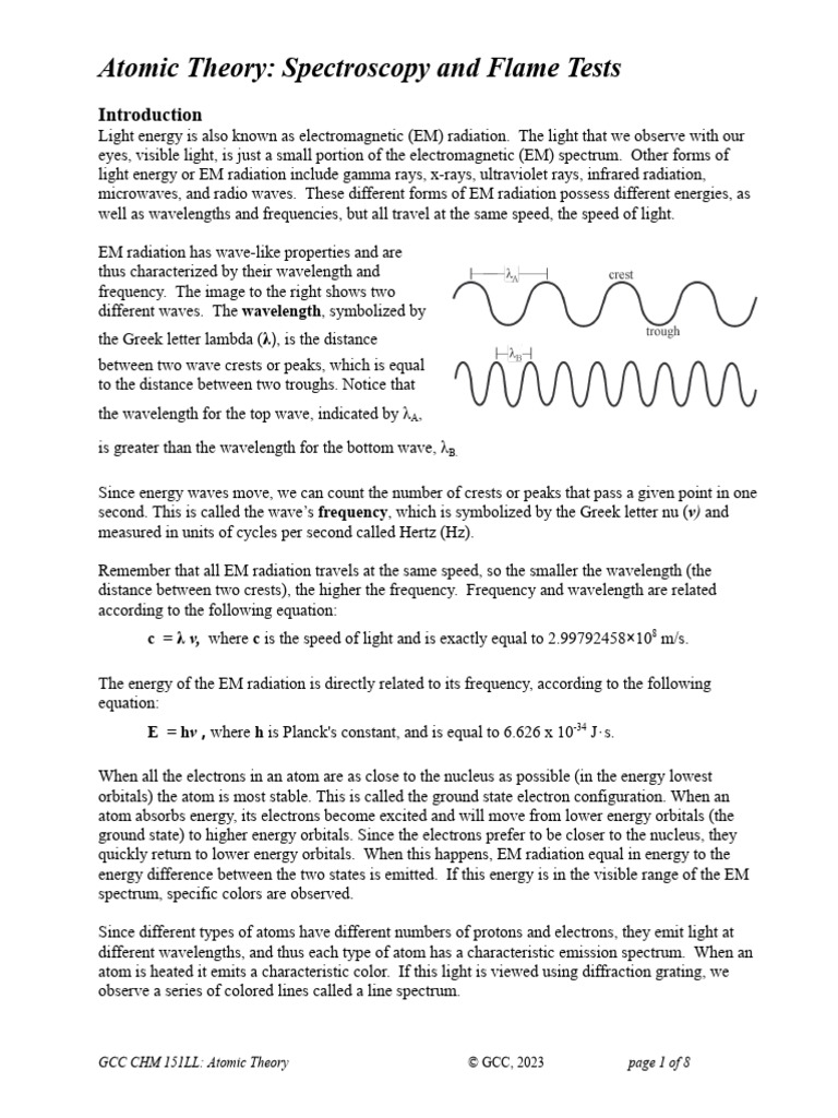 Spectroscopy and Flame Test Lab Guide | PDF | Electromagnetic Radiation ...