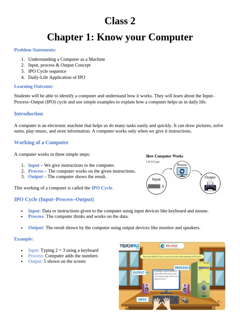 Class 2 Chapter 1 (Know Your Computer) | PDF | Input/Output | Computer ...