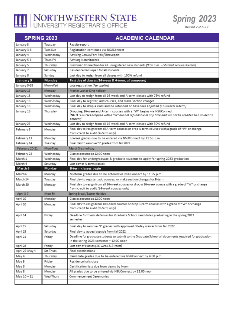 Spring 2023 Academic Calendar | PDF | Academic Term | Educational Stages