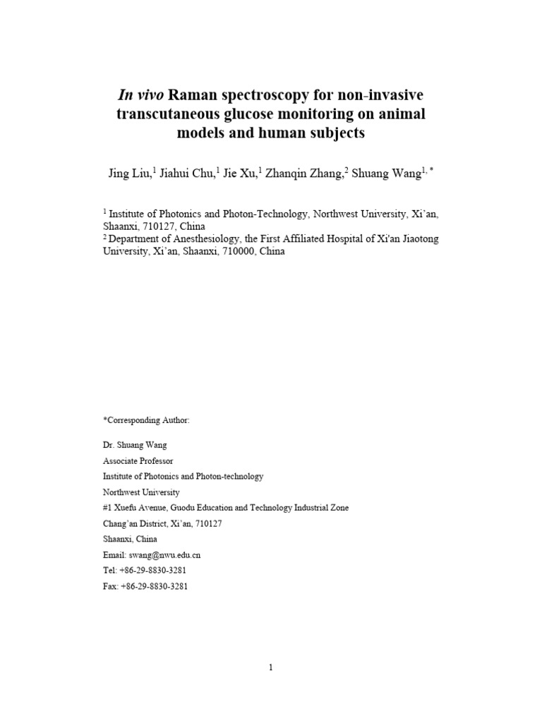 In Vivo Raman Spectroscopy For Non-Invasive Transcutaneous Glucose ...