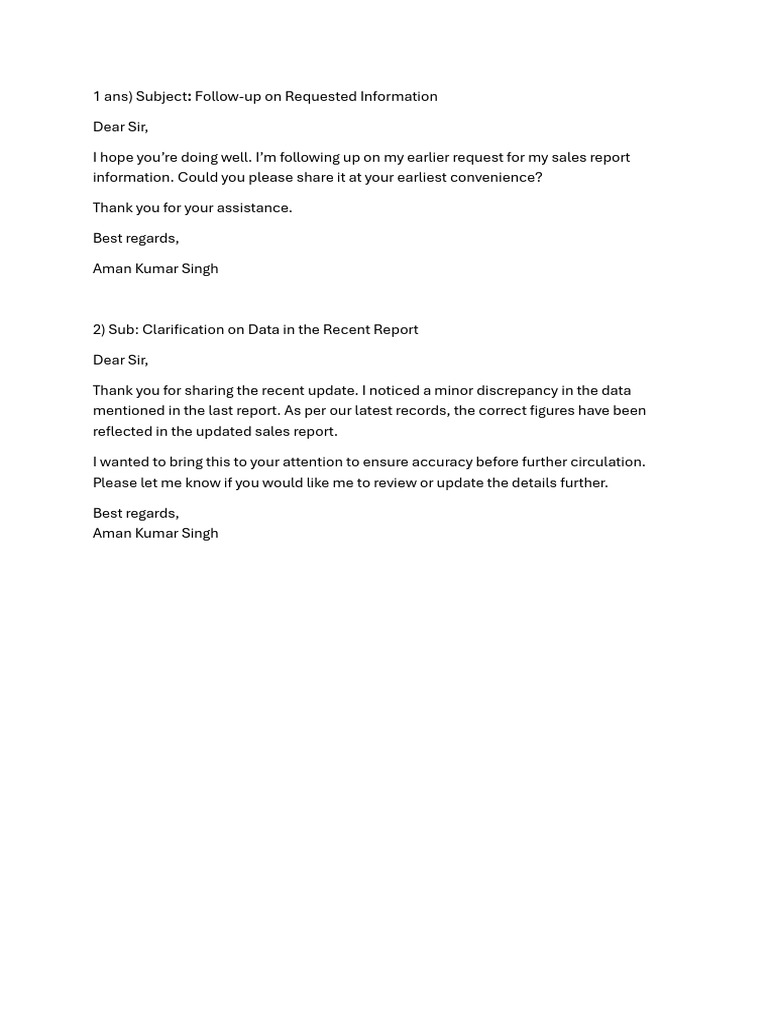 Sales Report Follow-Up and Clarification | PDF