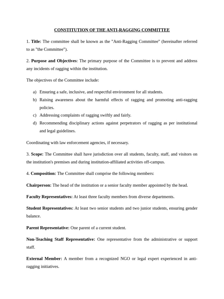 Anti-Ragging Committee Constitution | PDF | Justice | Crime & Violence
