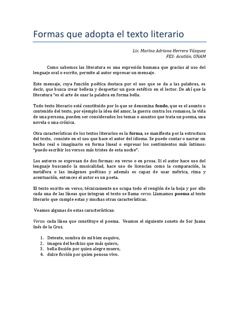 Formas Que Adopta El Texto Literario