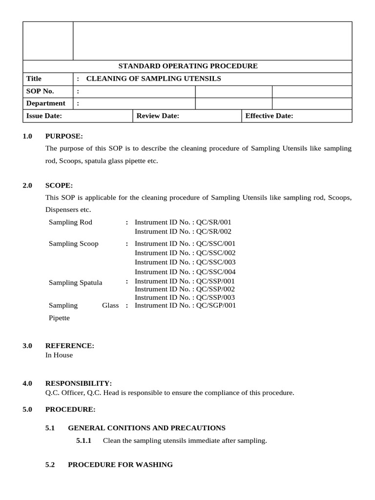 003 Cleaning of Sampling Utensils (NEW) | PDF | Water | Purified Water