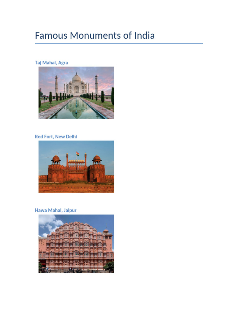 Famous Monuments of India One Page | PDF