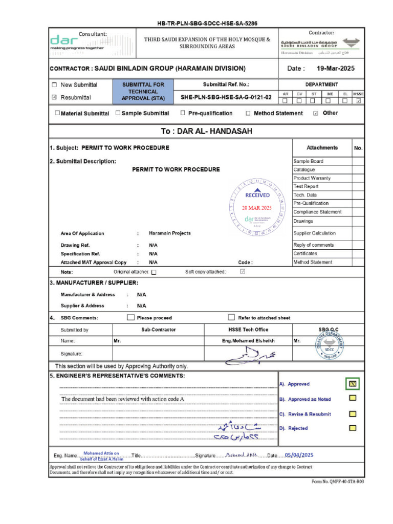 PTW Procedure (Resubmittal) She PLN SBG Hse Sa G 0121 02 A | PDF ...