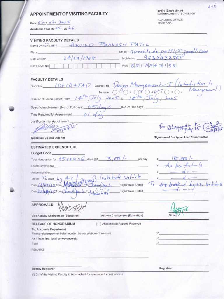 09 Approval Forms of Visiting Faculties - Odd Sem. AY 2025-26 | PDF