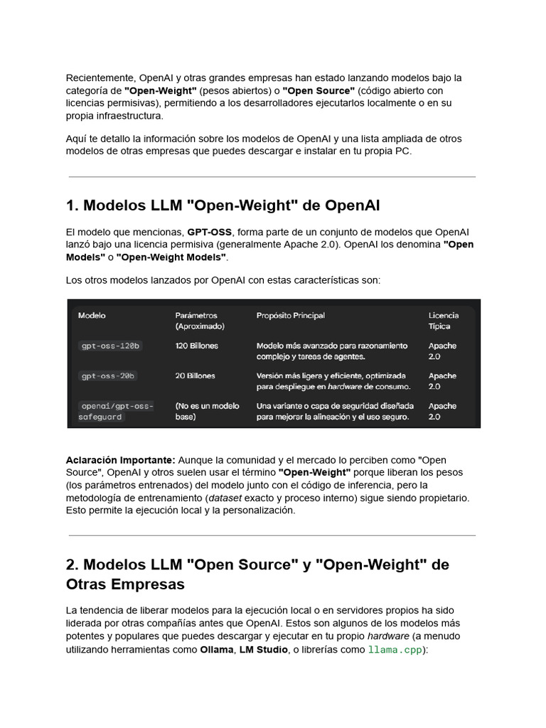 Modelos LLM Open-Weight y Herramientas | PDF