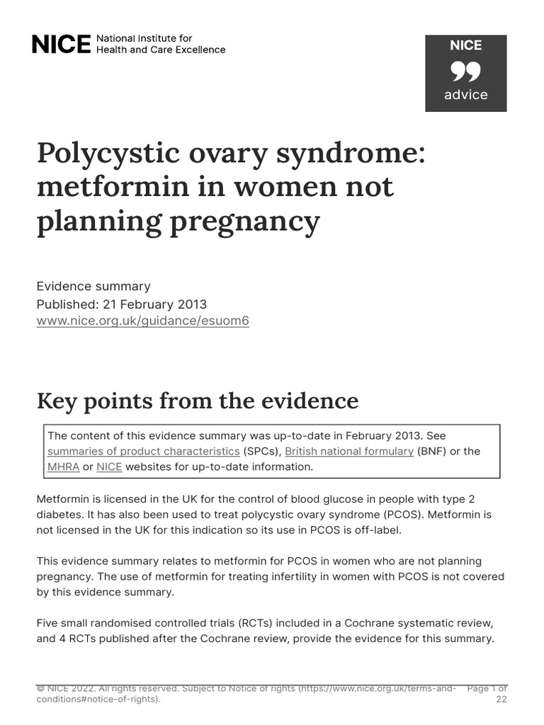Polycystic Ovary Syndrome Metformin in Women Not Planning Pregnancy PDF ...