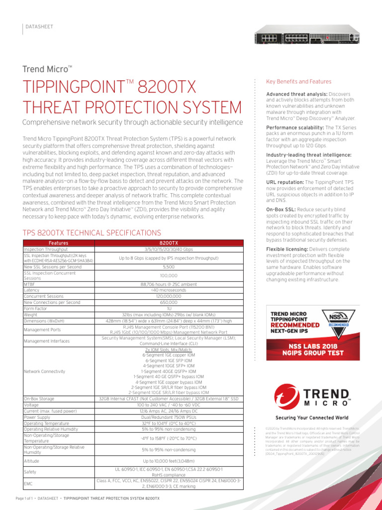 DS04 TippingPoint 8200TX 200129US Web | PDF | Security | Computer Security