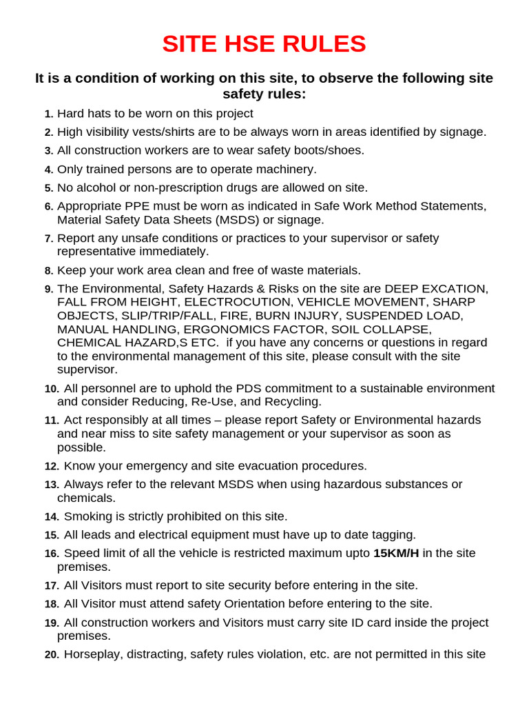 Site Safety Rules | PDF