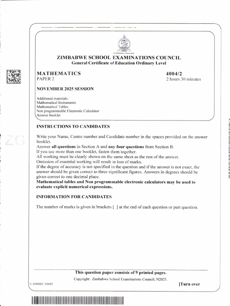 2025 November Paper 2 Maths 4004 | PDF