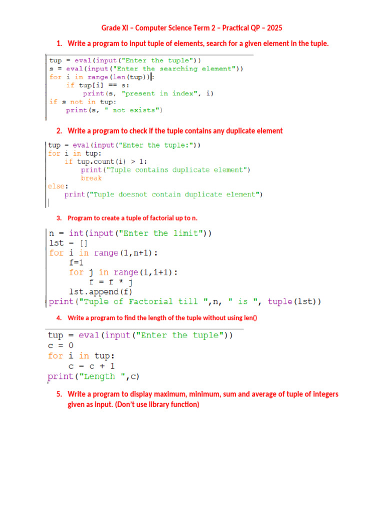 Program To Create A Tuple of Factorial Up To N | PDF