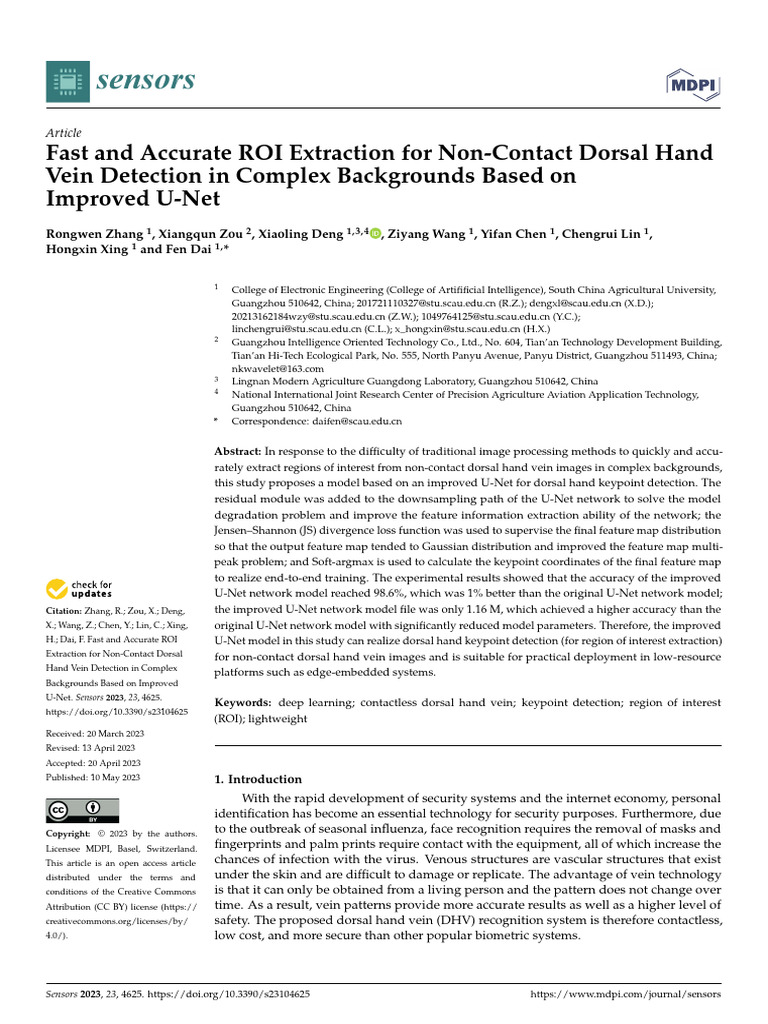 Improved U-Net for Hand Vein Detection | PDF | Deep Learning | Imaging