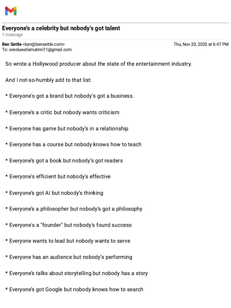 Gmail Everyone's A Celebrity But Nobody's Got Talent PDF