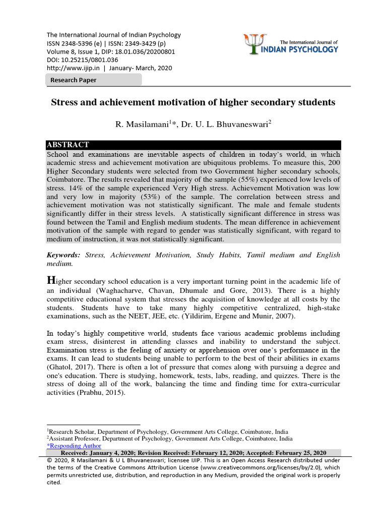 Stress and Motivation in Higher Secondary Students | PDF | Motivation ...