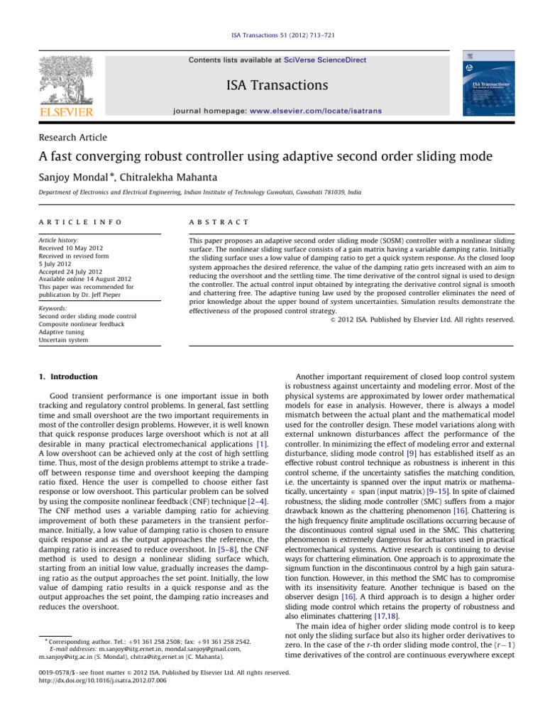 Adaptive Second Order Sliding Mode Control | PDF | Control Theory ...