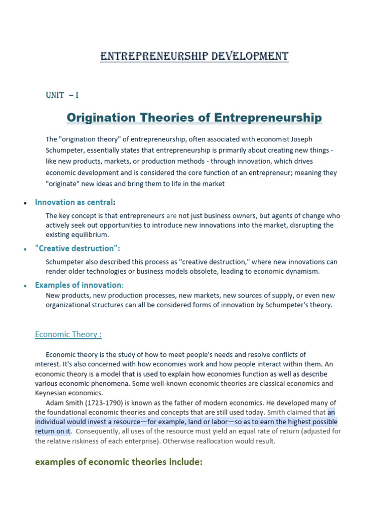Theories of Entrepreneurship and Economics | PDF | Economics ...