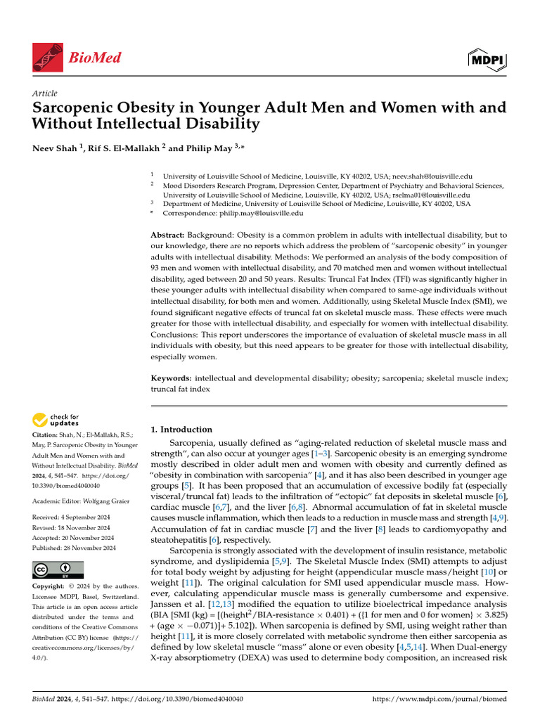 Sarcopenic Obesity in Younger Adult Men and Women With and | PDF ...