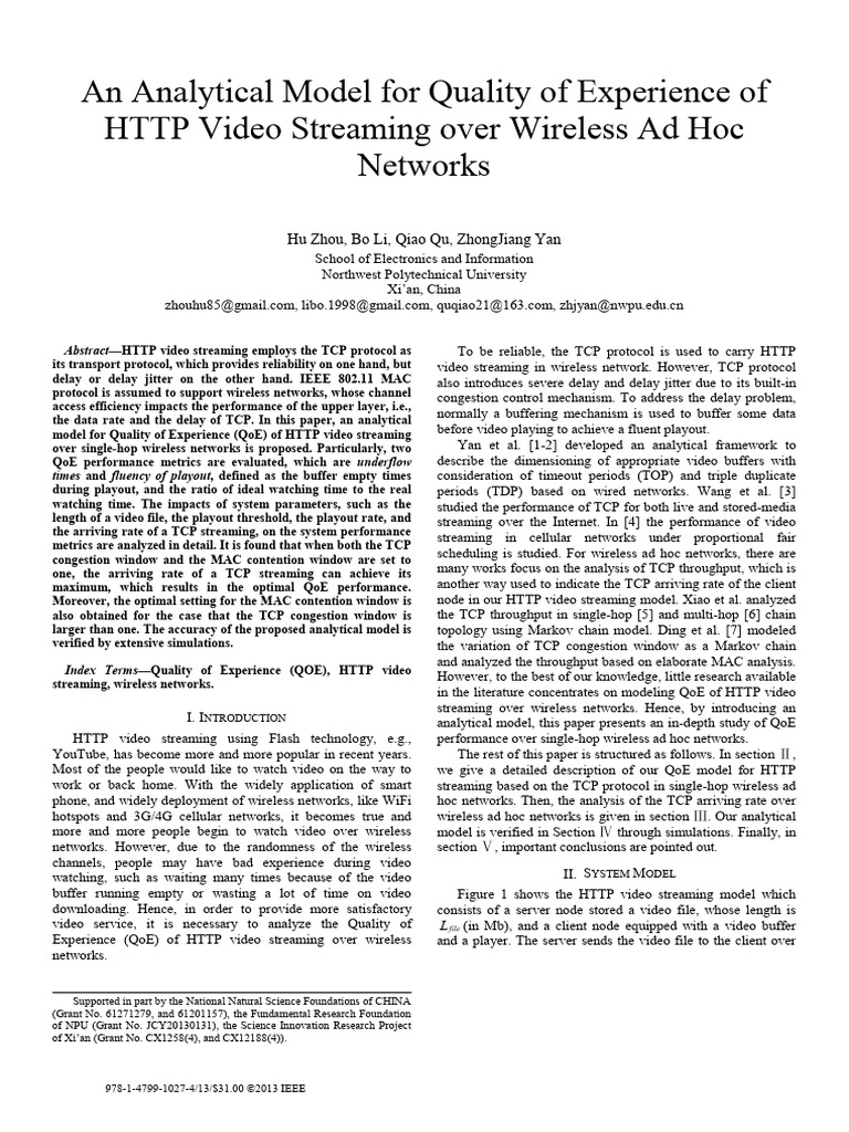 QoE Model for HTTP Video Streaming | PDF | Transmission Control ...