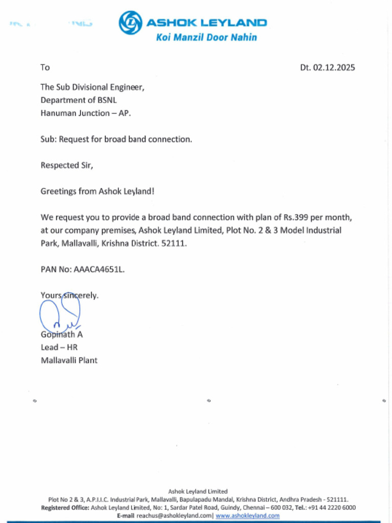 BSNL Letter | PDF