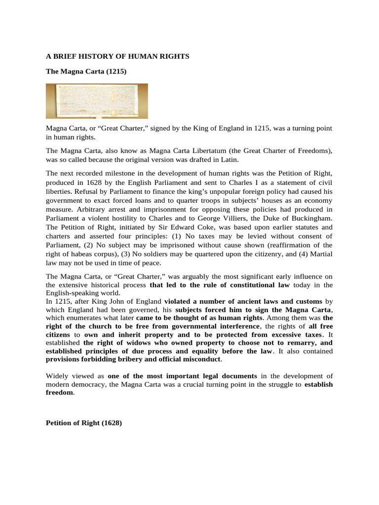 Key Milestones in Human Rights History | PDF | United States Bill Of ...