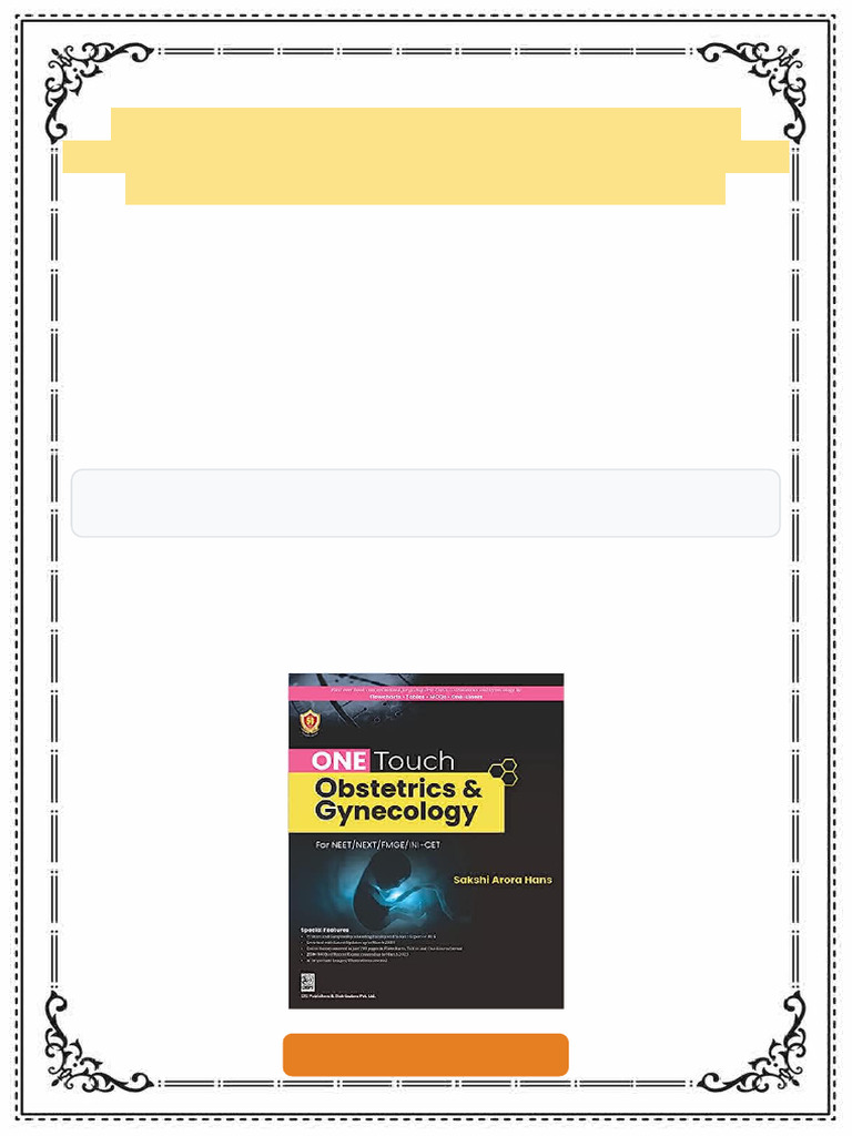 ONE Touch Obstetrics Gynecology For NEET NEXT FMGE INI CET 1st Edition ...