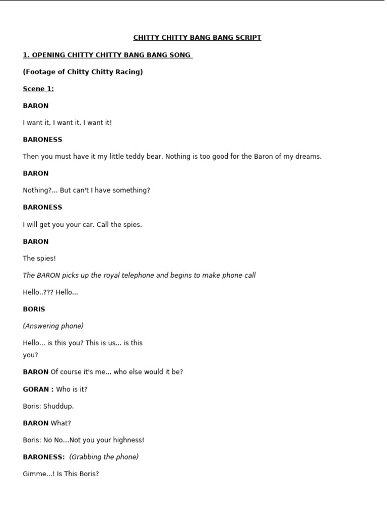 Chitty Chitty Bang Bang Script Excerpt | PDF