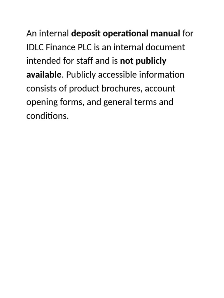 IDLC Finance Internal Deposit Manual | PDF