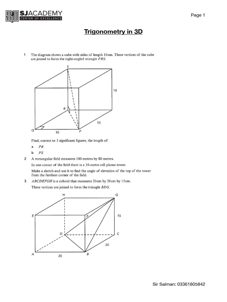 Trigonometry in 3D | PDF