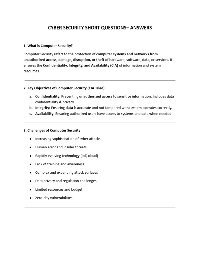 Cyber Security Q&A: Key Concepts & Tools | PDF | Security | Computer ...