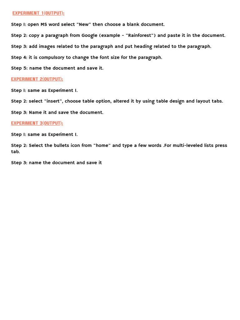 MS Word Output For Experiment 1,2,3 | PDF