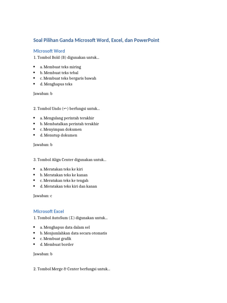 Soal MS Word Excel PowerPoint | PDF