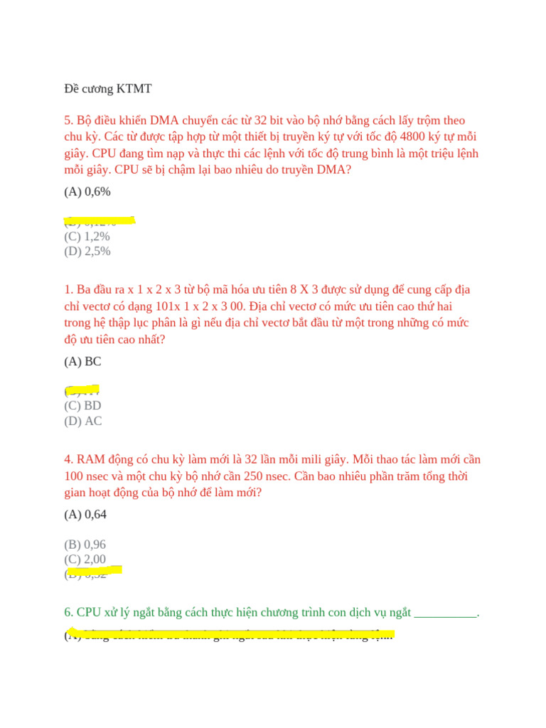 Đề cương KTMT | PDF