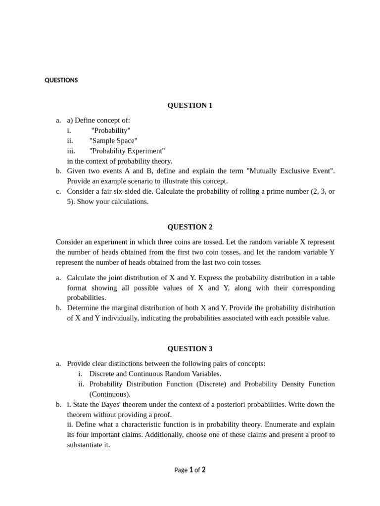 Probability Theory Concepts and Calculations | PDF | Probability ...